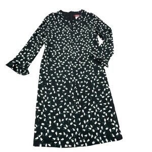 Max Mara Studio Geometric Confetti Print Ruffle Cuff Midi Dress Black Green Sz 8